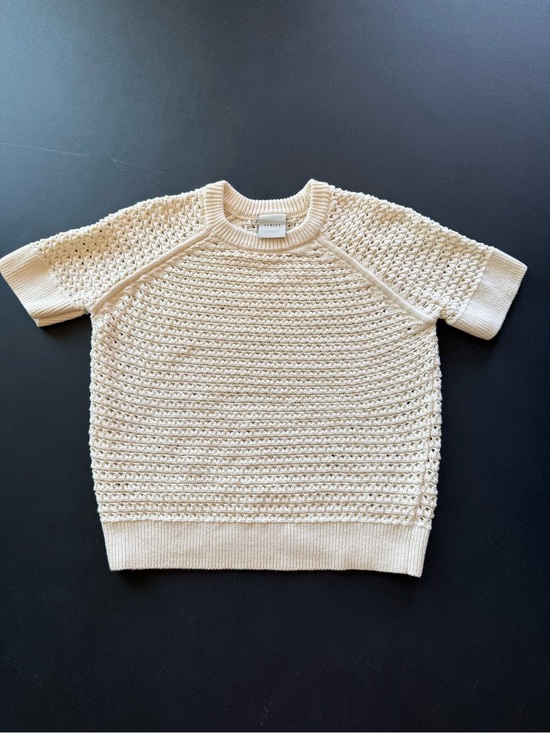 Varley Sweaters - Varley Cream Crochet-Textured Short Sleeve Crew Sweater